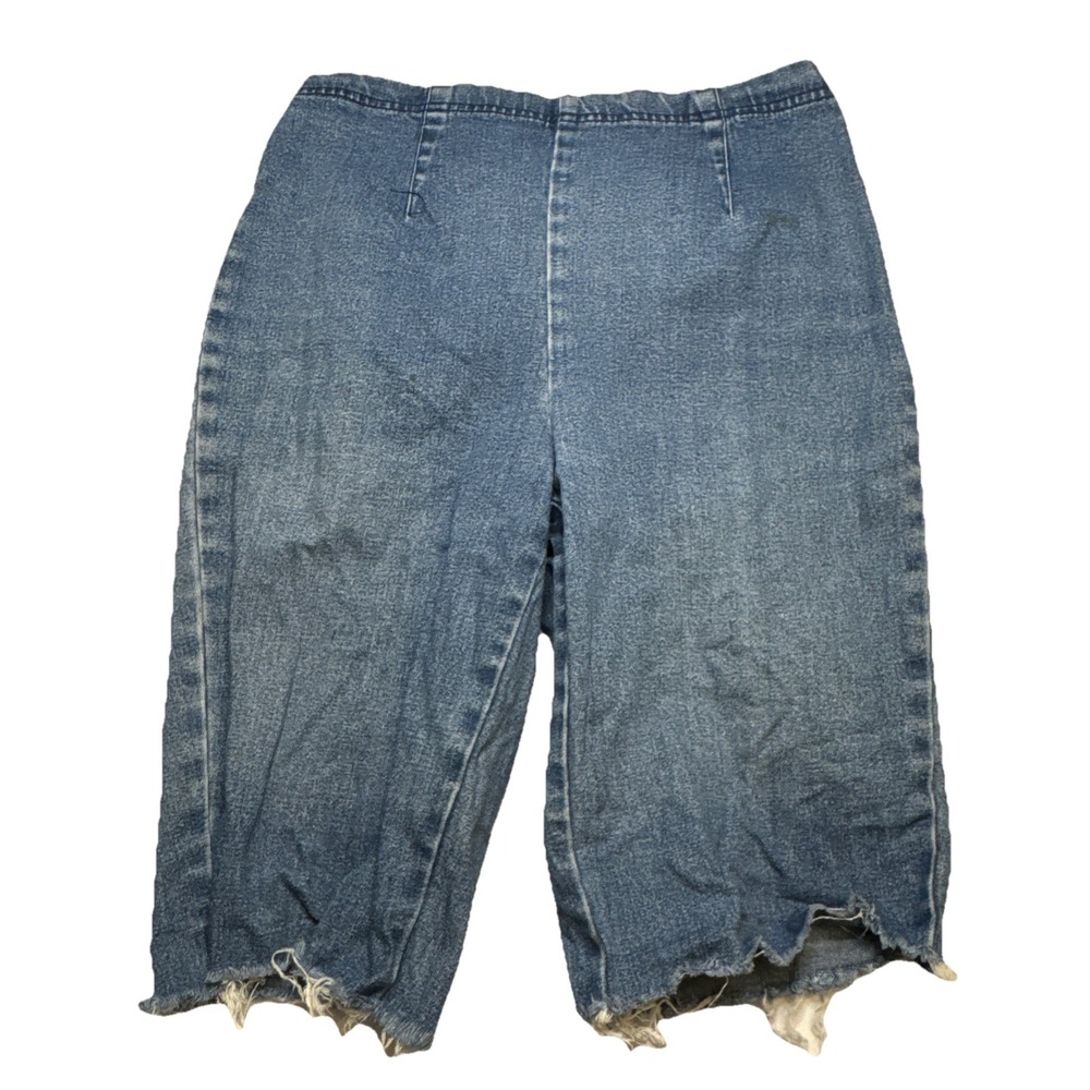 Chic Vintage 90s Denim Shorts Medium Wash Elastic Waist Raw Hem Size S